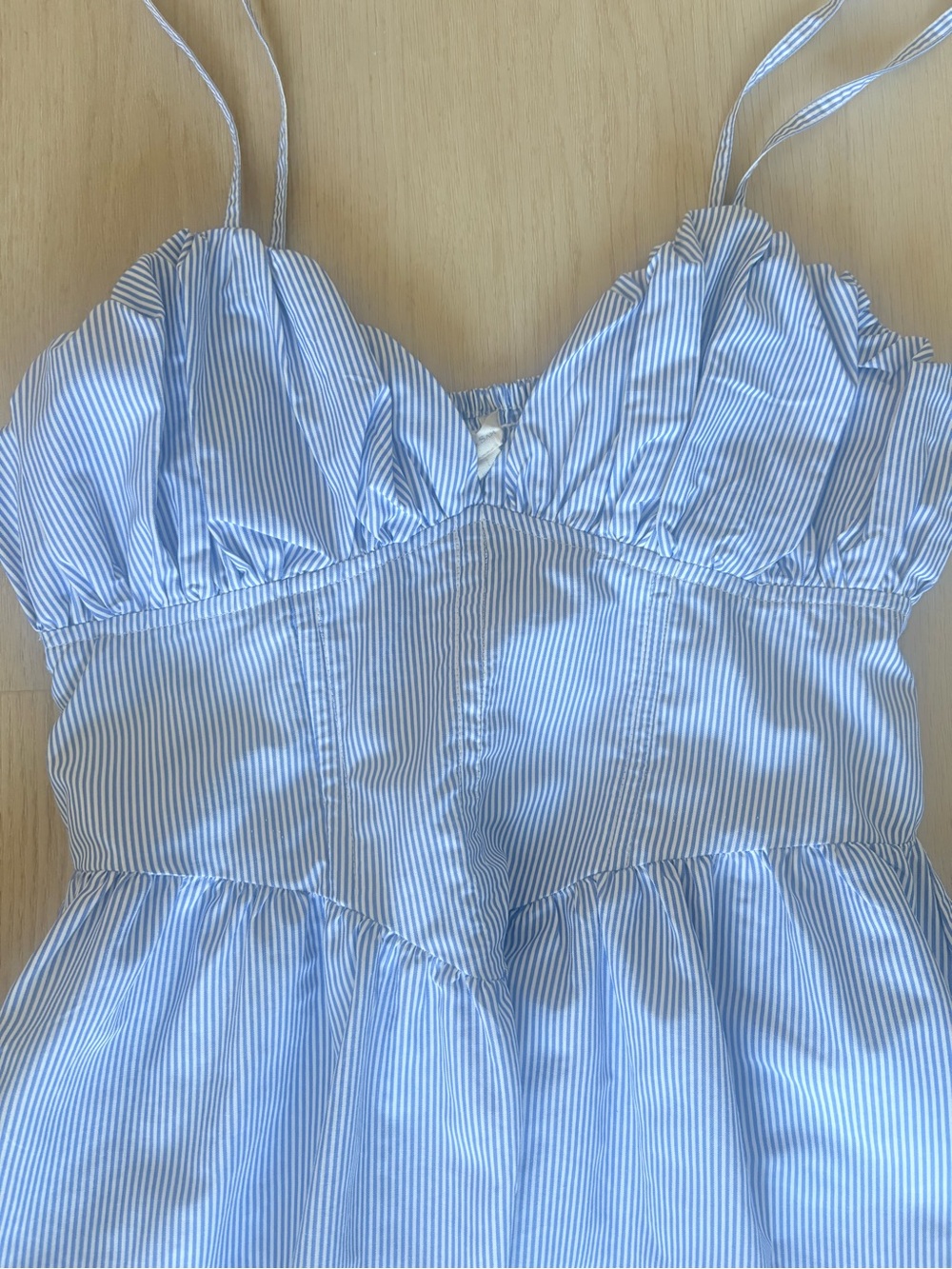 Womans Blue Maxi Dress with Smocked Bodice pinstripe - Picture 3 of 6